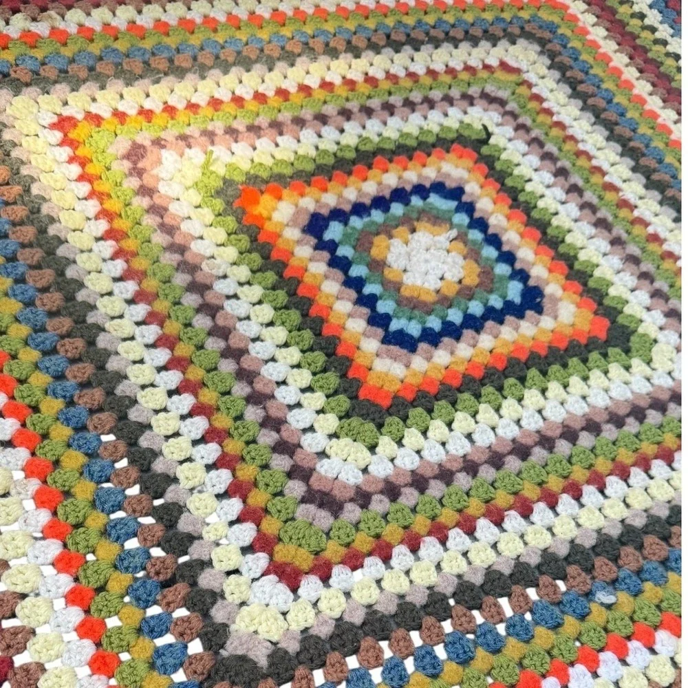 Vintage Handmade Crochet Granny Square Afghan Throw Blanket Multicolor 46x46